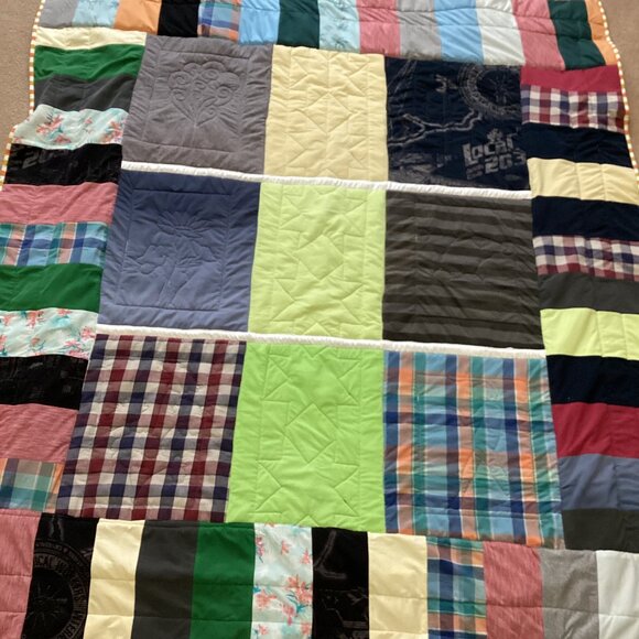 New Handmade T-Shirt Quilt Throw Thick Blanket Warm Winter Bedding - Picture 7 of 14